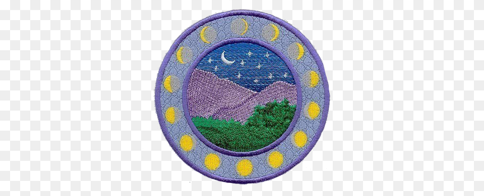 Landscape Moon Night Stars Mountains Circle, Embroidery, Pattern, Logo, Stitch Free Png Download