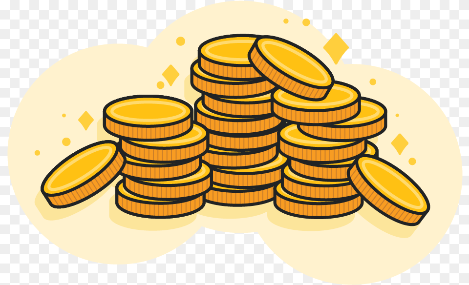 Download Large Pile Of Gold Coins Pile Of Coins Cartoon, Bread, Food Free Transparent Png