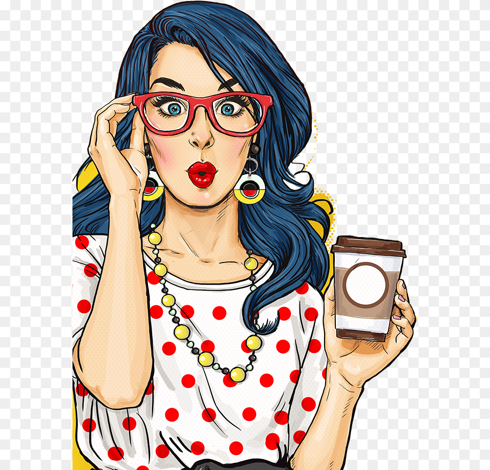 Licorera Media De Caldas Pop Woman Retro Hq Cartoon Girl With Coffee, Person, Publication, Female, Comics Free Png Download
