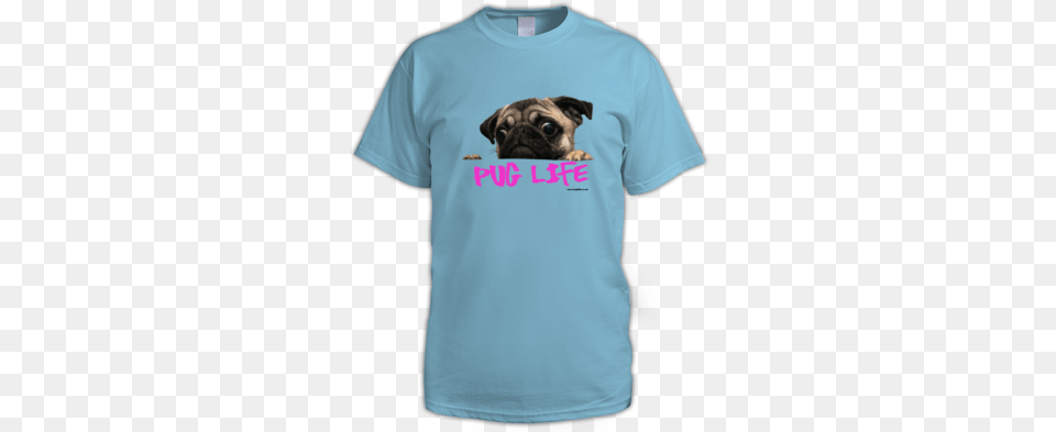 Download Light Blue Keyring Pug Dog Face Sadness Cookies Sky Blue, Clothing, T-shirt, Animal, Canine Png Image