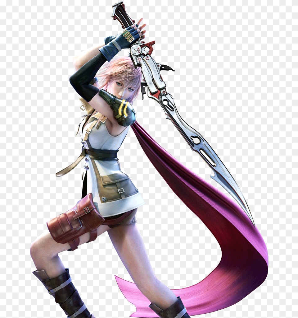 Download Lightning Xiii Action Render Lighting Final Fantasy 13, Weapon, Sword, Person, Clothing Png