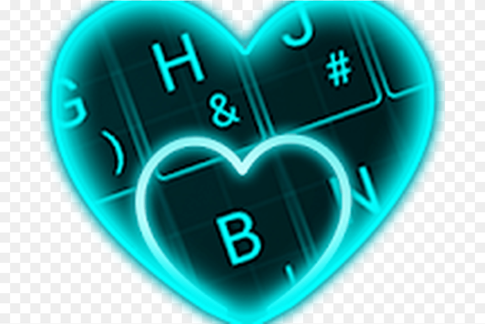 Download Live Neon Blue Heart Keyboard Theme 67 Heart, Disk Free Transparent Png