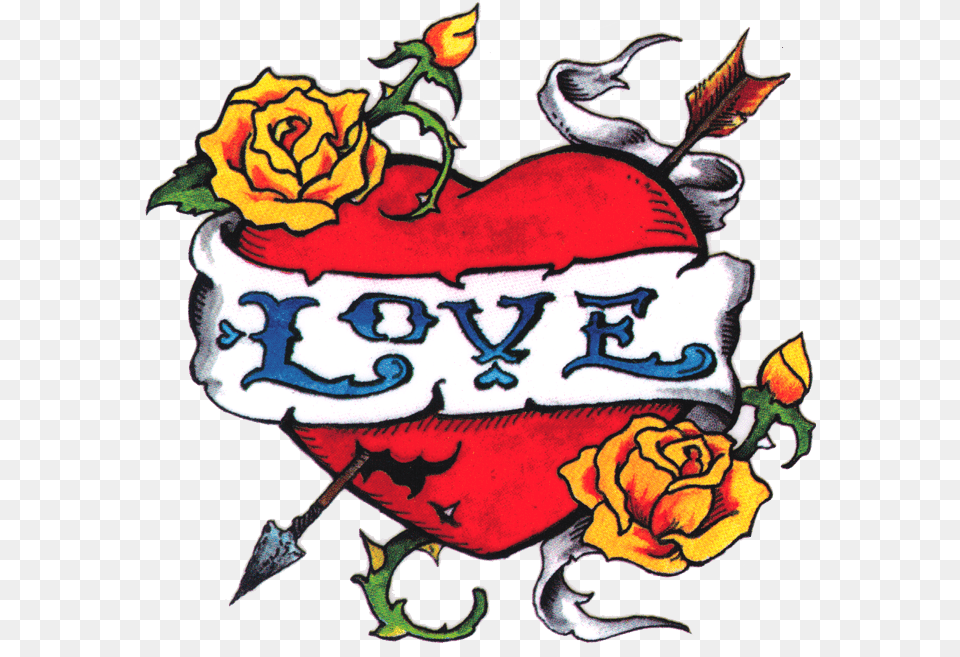 Download Love Tattoo Kitsch Transparent Stickpng Transparent Color Tattoo, Flower, Plant, Rose Png Image