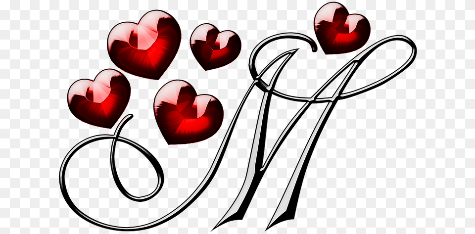 M Letter With Hearts Image For M Images Love Flower, Plant, Art Free Png Download