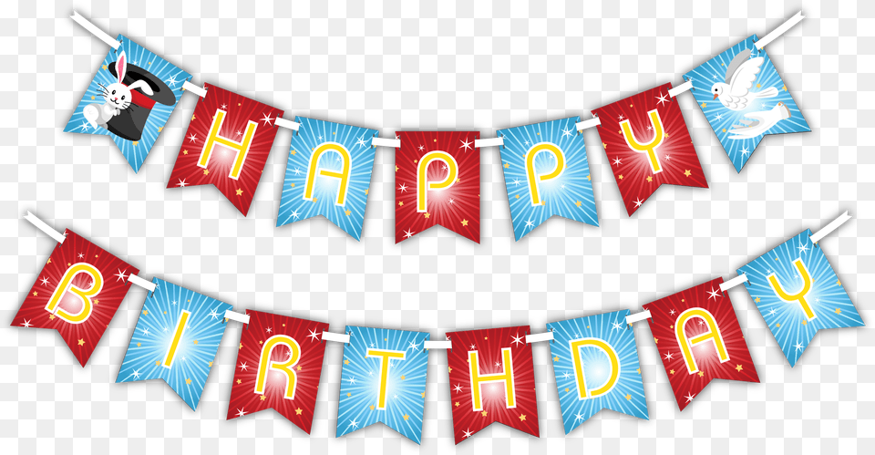 Download Magic Show Happy Birthday Party Banner Happy Birthday Garland, Text, People, Person, Scoreboard Png