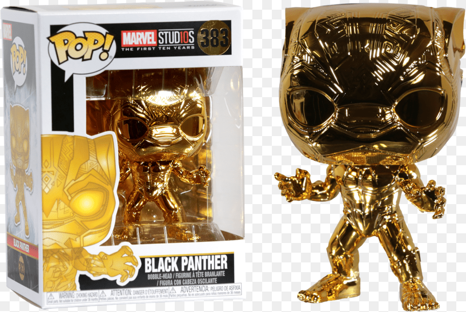 Download Marvel Studios 10 Years Pop Black Panther Gold Chrome Pop, Person, Trophy Png Image