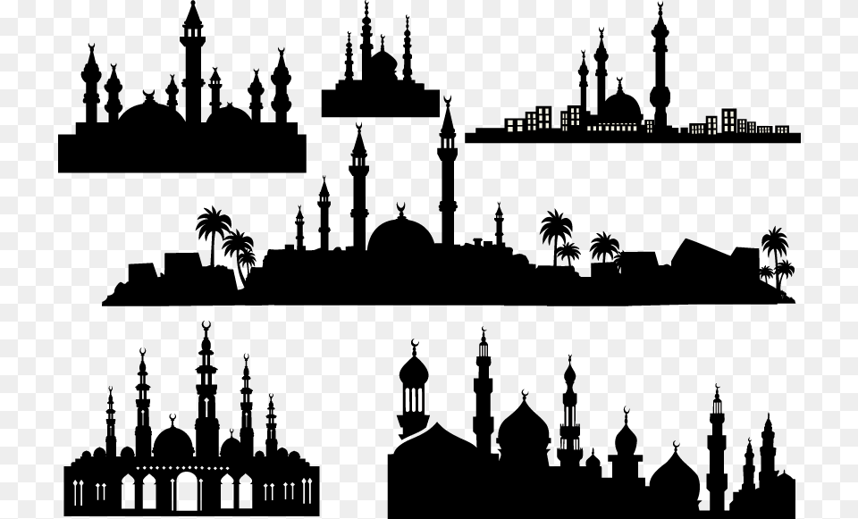 Download Masjid Black Clipart Mosque Clip Art Mosque Mosque In Black, Architecture, Building, Dome, Silhouette Png Image