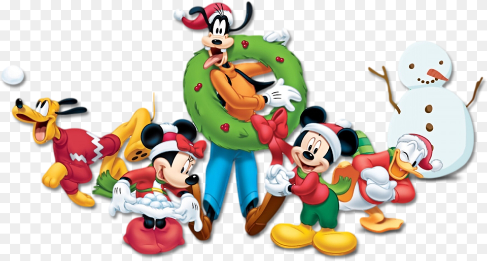 Download Mickey Minnie Pluto Goofy Mouse Christmas Clipart Disney Christmas, Toy, Baby, Snowman, Snow Png Image