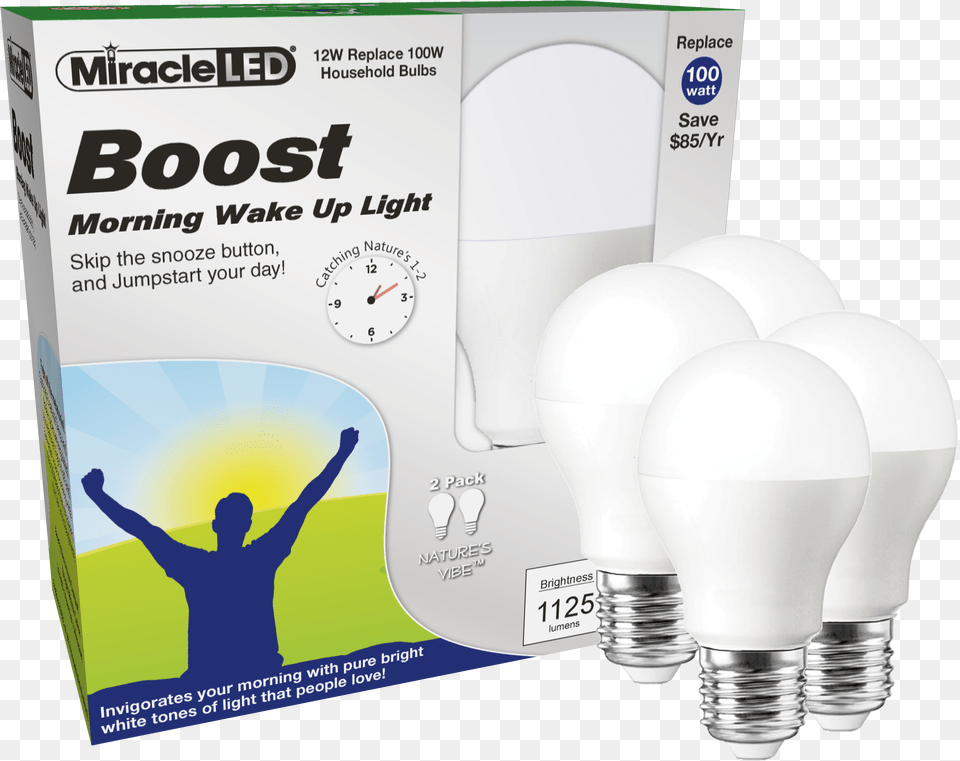 Download Miracle Led Boost Morning Wake Up Light Bulb 1 Miracle Led Bulb 12w, Adult, Male, Man, Person Free Png