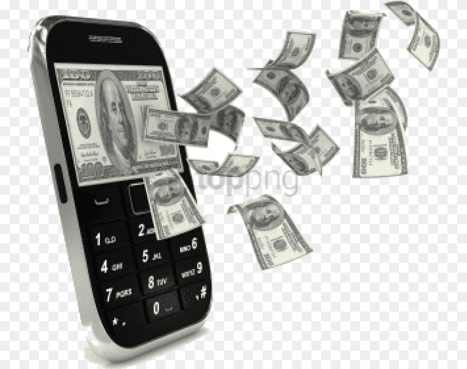 Download Money Coming Out Of Phone Image With Mobile Money Phone, Electronics, Mobile Phone Png