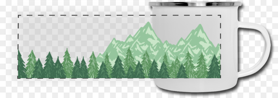 Mountains And Evergreen Trees Camper Mug Mug Trees On Mountain, Cup, Grass, Herbal, Herbs Free Png Download