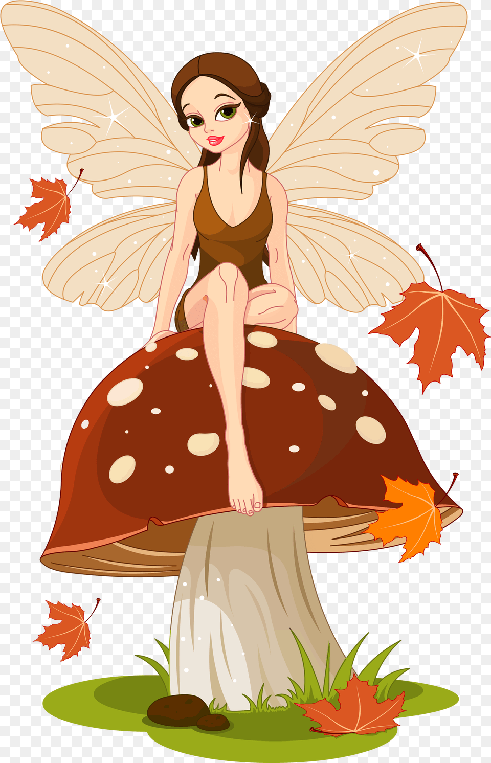 Download Mushroom Clipart Autumn Fairy Sitting On Mushroom Fairy Sitting On A Mushroom, Leaf, Plant, Adult, Female Free Png