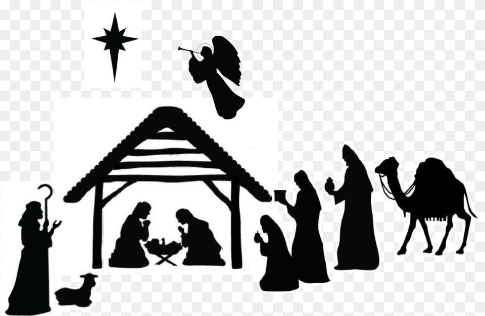 Download Nativity Silhouette Jpg Silhouette Christmas Nativity Scene, Adult, Wedding, Person, Woman Png Image