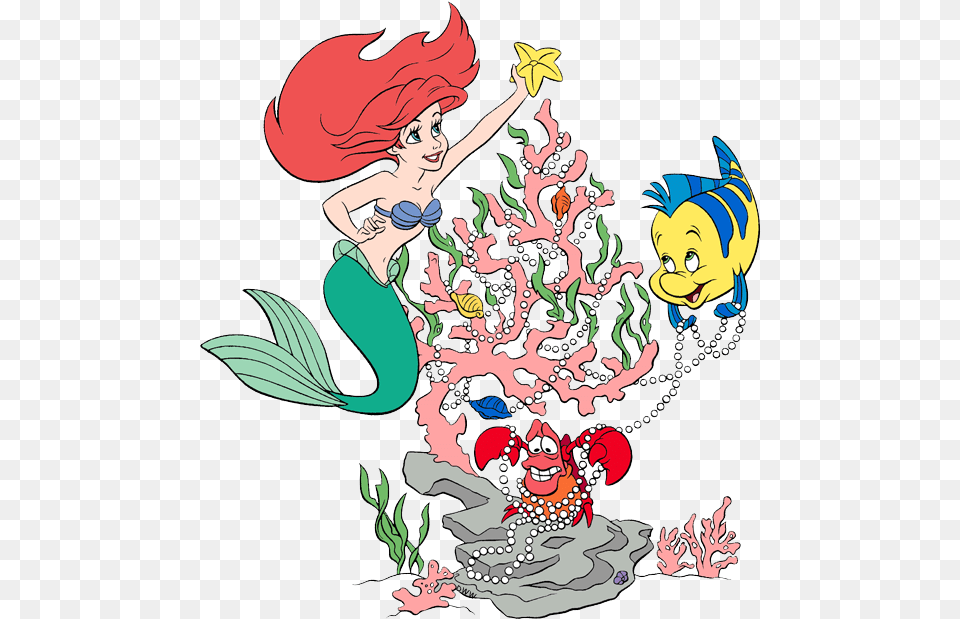 Download New Ariel Decorating Tree With Flounder Sebastian Little Mermaid Ariel Christmas, Art, Graphics, Publication, Book Free Png