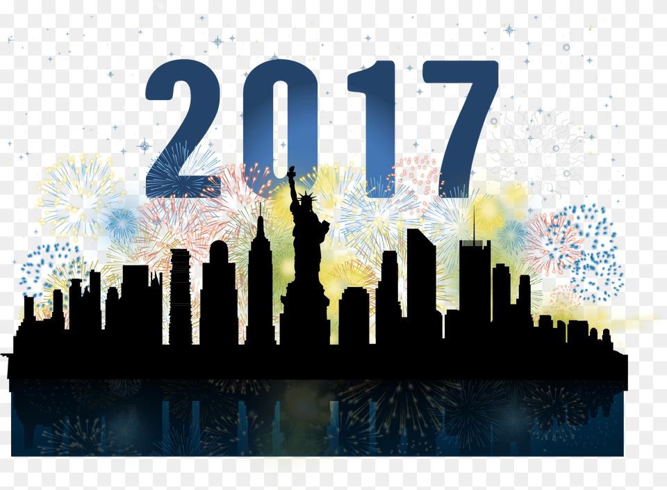 Download New York City Skyline Silhouette Watercolor Statue Of Liberty, Art, Graphics, Fireworks, Advertisement Png Image
