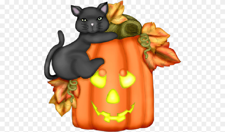 Download Orange Clipart Clip Art Autumn Cat Halloween Good Morning Halloween Gif, Animal, Mammal, Pet, Food Free Transparent Png
