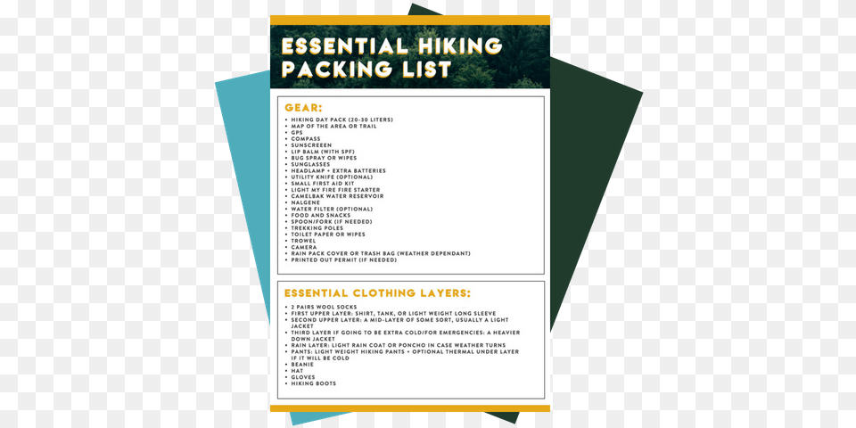 Our Essential Hiking Gear Packing List And Document, Advertisement, Poster, Page, Text Free Png Download