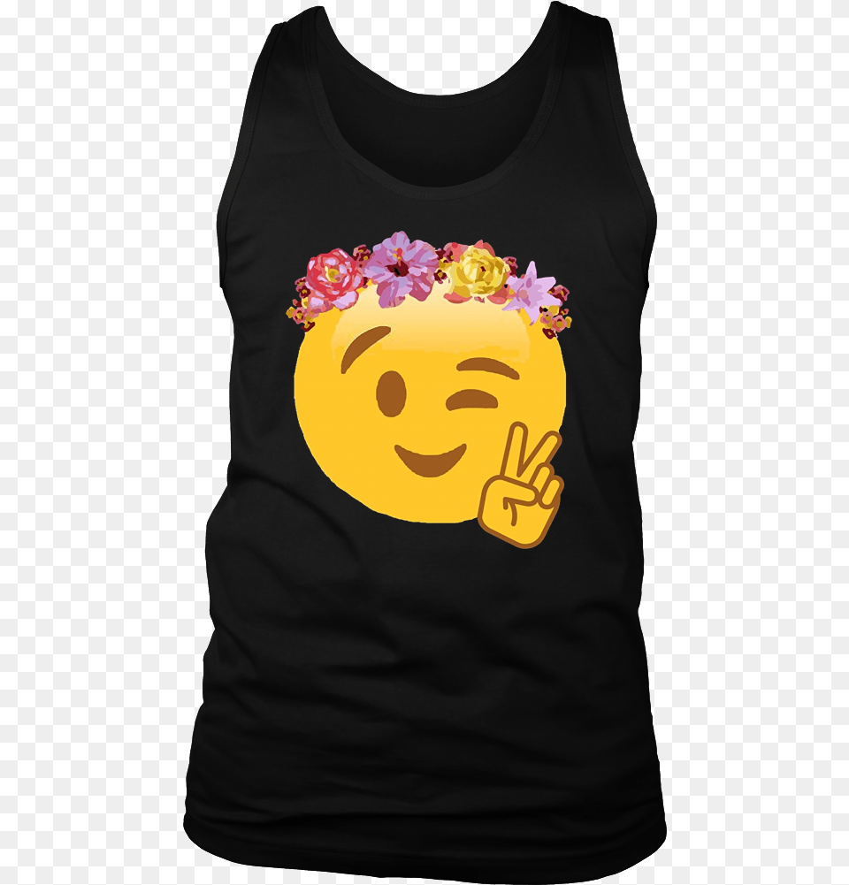 Download Peace Emoji Laughing Flower Crown T Shirt Hippie Happy, Clothing, T-shirt, Tank Top, Person Png Image