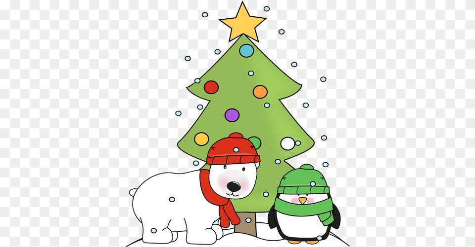 Download Penguin Polar Bear And Christmas Tree In The Snow Penguin And Polar Bear Christmas, Outdoors, Christmas Decorations, Festival Free Transparent Png