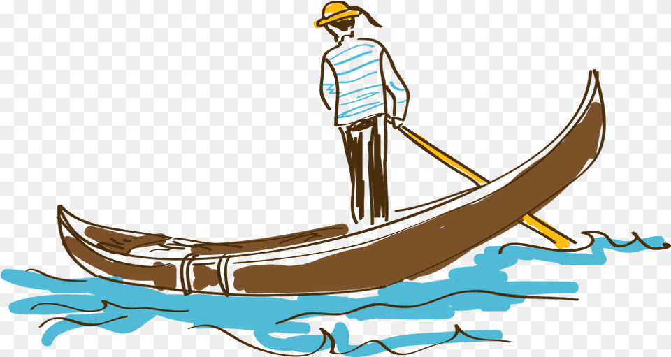 Download People Rowing Illustration Drawing Hand Drawn, Boat, Transportation, Vehicle, Gondola Png Image