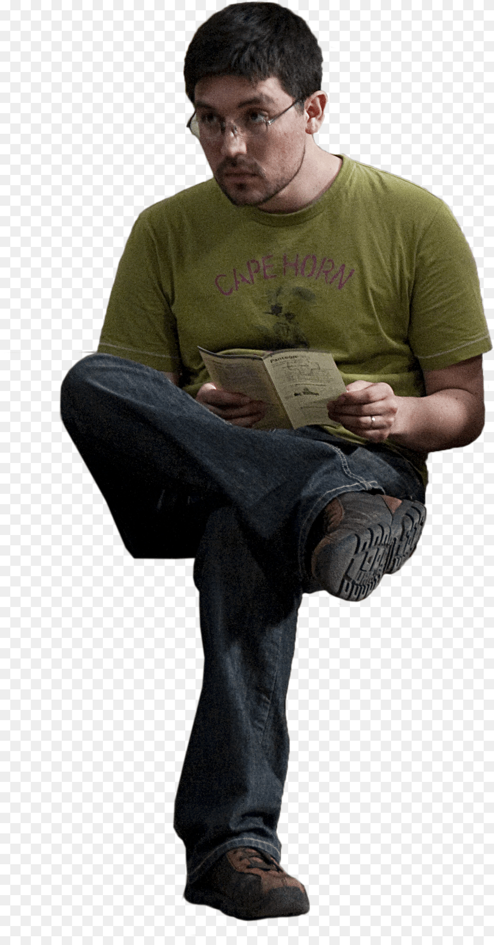 Download People Sitting Front View Architecture Person Sitting Front View, T-shirt, Clothing, Reading, Pants Free Png