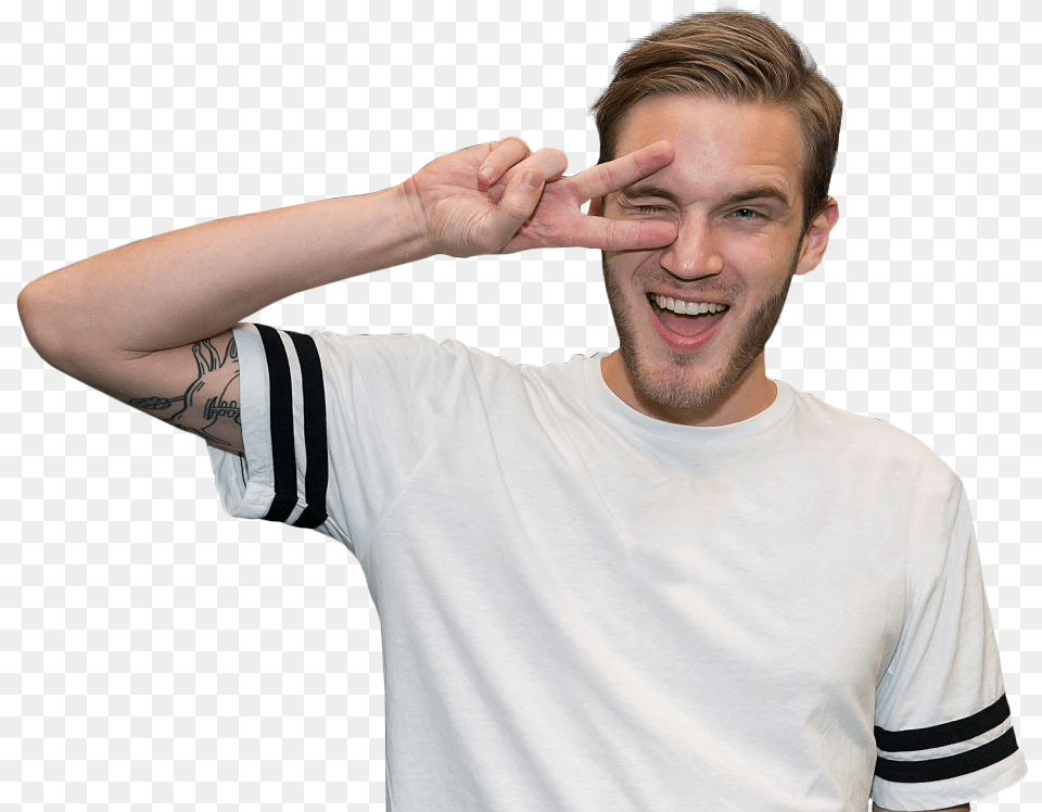 Download Pewdiepie In A White Shirt Image For Pewdiepie, T-shirt, Person, Head, Face Free Png