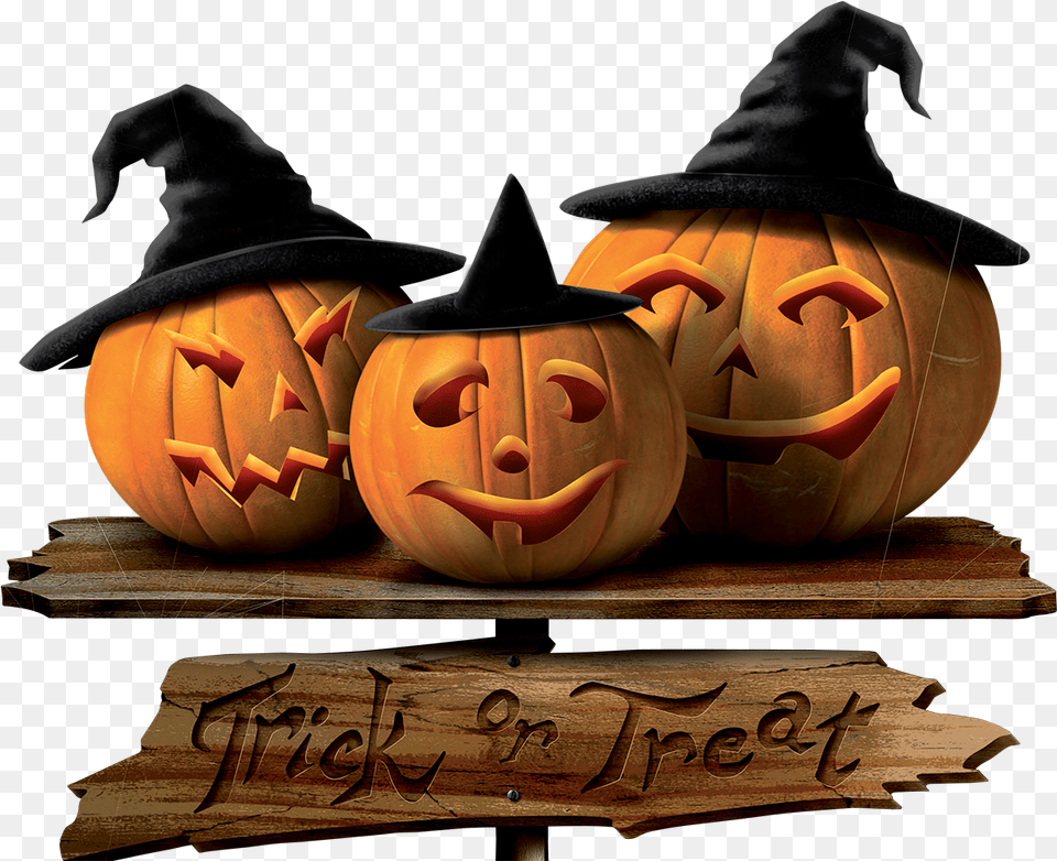 Download Picture Halloween Sign Trick Ortreating Transparent Halloween Pumpkin, Festival, Clothing, Hat, Jack-o-lantern Free Png