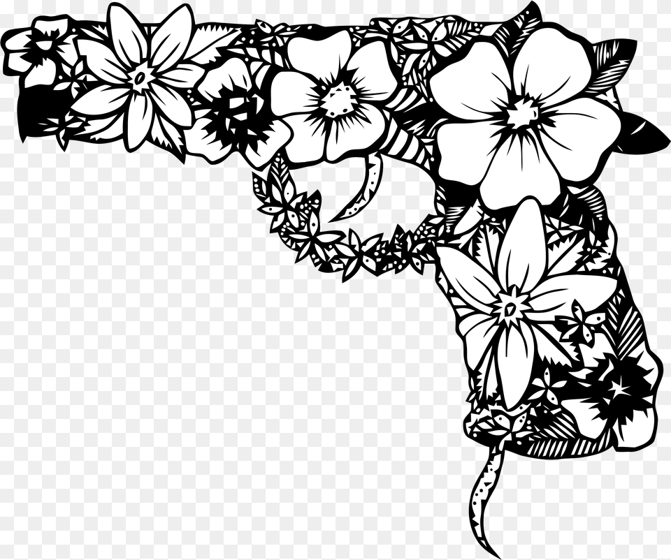 Pin By Leah Paul Gun Tattoo Flower And Gun Drawing, Art, Floral Design, Graphics, Pattern Free Png Download