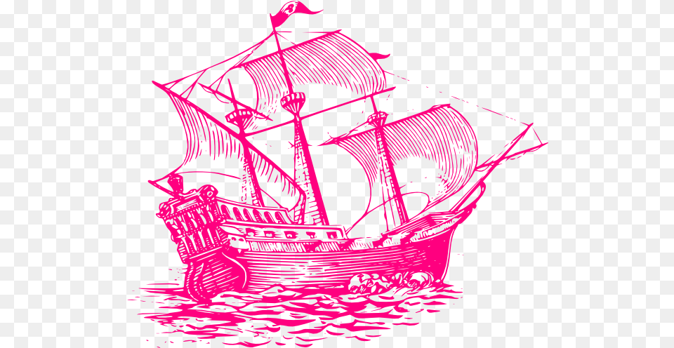 Download Pink Clipart Pirate Ship Spanish Galleon In Pirate Ship Line Drawing, Art, Purple, Boat, Transportation Png