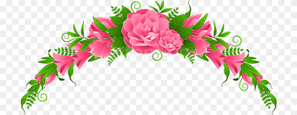 Download Pink Flowers And Roses Element Border Flowers Hd, Art, Plant, Flower, Graphics Png Image
