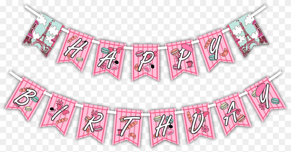 Download Pink Paris Birthday Happy Birthday Yellow Bunting, Banner, Text, Book, Comics Free Transparent Png