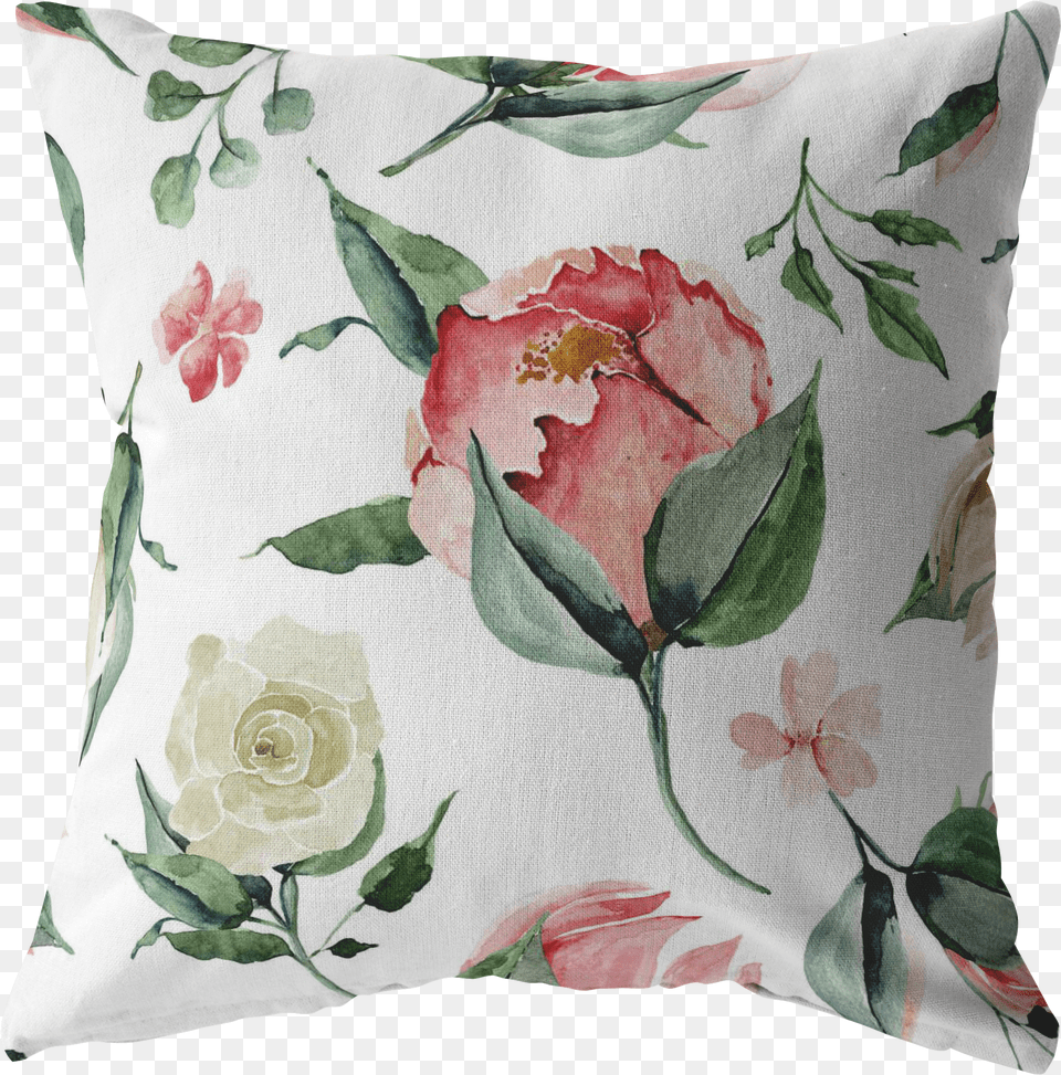 Download Pink Rose Watercolor Throw Pillow With No Pillow Transparent Background Png Image