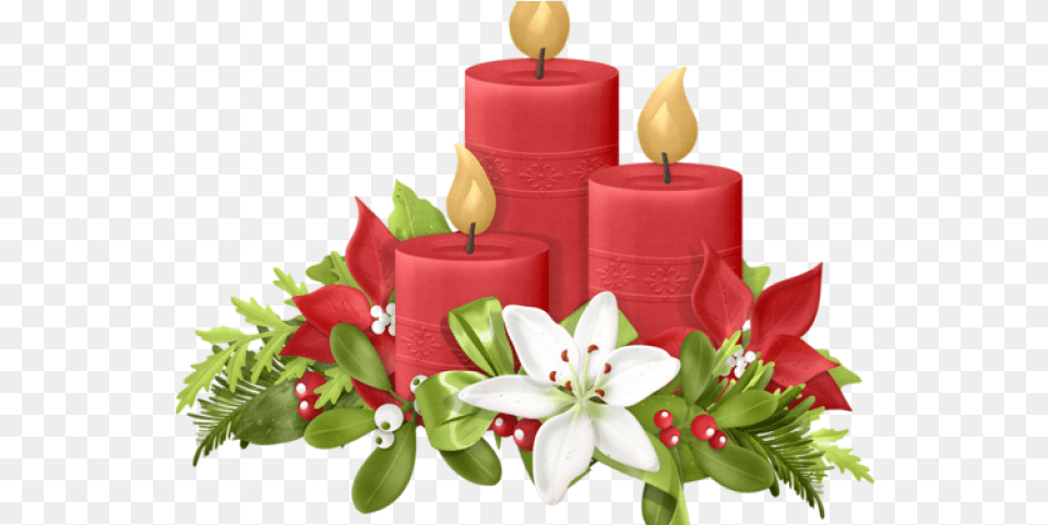 Poinsettia Clipart Christmas Candle Light Vintage Vintage Christmas Candle Clipart, Flower, Petal, Plant, Flower Arrangement Free Png Download