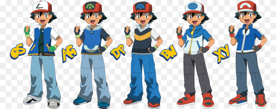 Pokemon Ash Through The Years, Pants, Clothing, Person, Male Free Png Download