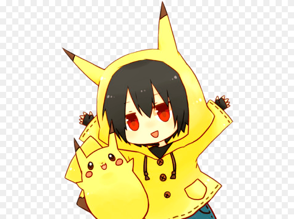 Pokemon Pikachu Chibi Anime Boy Cute Tumblr Hoodie Hoodie Anime Chibi Boy, Book, Comics, Publication, Baby Free Png Download