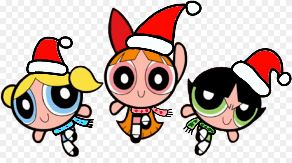 Download Powerpuff Girls Wear Christmas Hat And Winter Clear Background Powerpuff Girls, Face, Head, Person, Animal Free Transparent Png