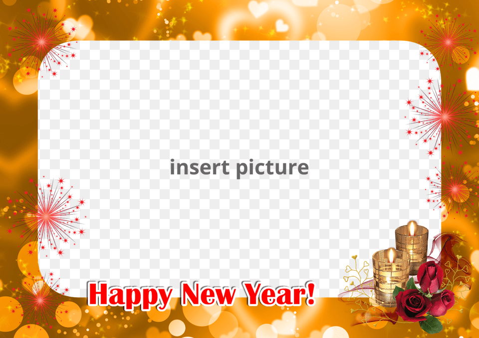 Download Printable Happy New Year Candle Frame Frame Happy New Year, Art, Flower, Plant, Rose Png