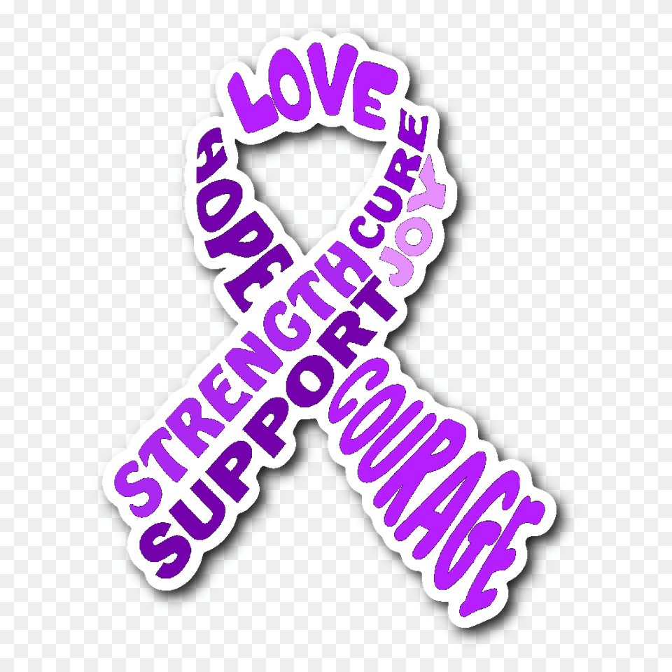 Purple Awareness Ribbon With Purple Cancer Ribbon, Sticker, Alphabet, Ampersand, Symbol Free Png Download