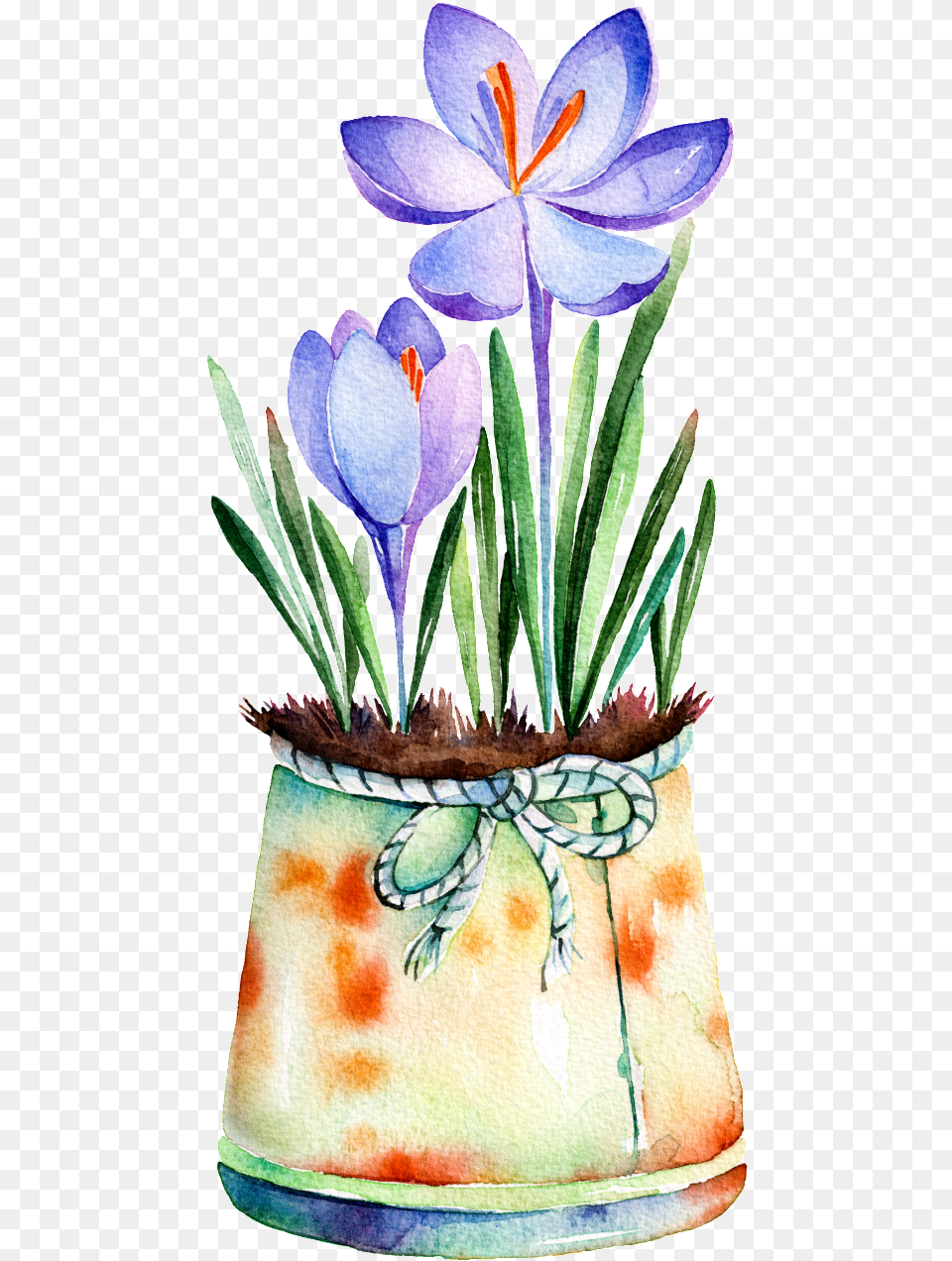 Download Purple Flower Potted Hand Painted Watercolor Flower In A Vase Drawing Watercolor, Plant, Potted Plant, Petal, Pottery Free Transparent Png
