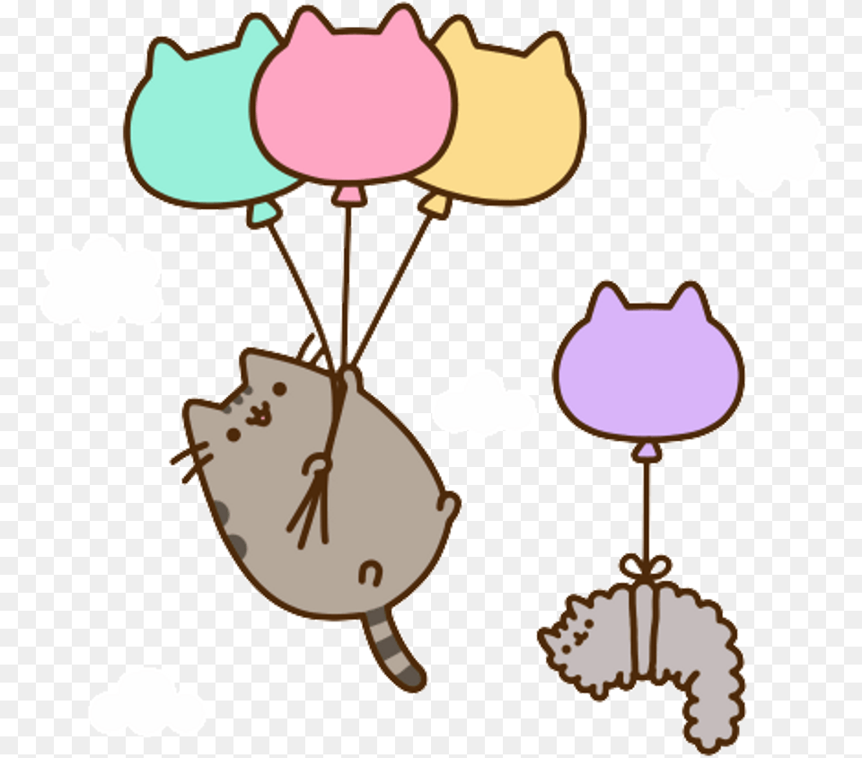 Download Pusheen Cat Aesthetic Kawaii Anime Art Sticker Pusheen Cat And Stormy, Bag, Balloon, Food, Sweets Png Image