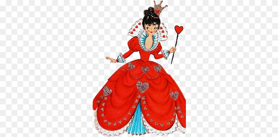 Download Queen Of Hearts Card S Valentin Vintage Card, Clothing, Costume, Person, Dress Free Png