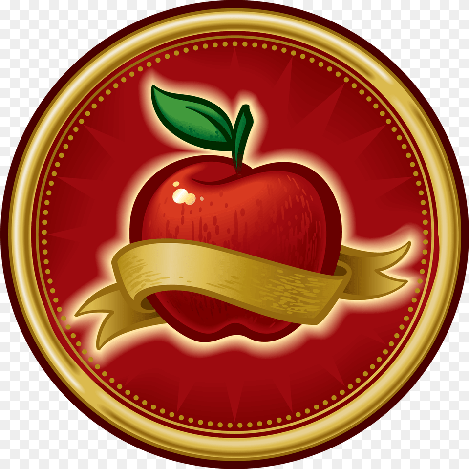 Download Red Apple Wrapped With A Golden Ribbon Teacher Of The Year Seal, Food, Fruit, Plant, Produce Png