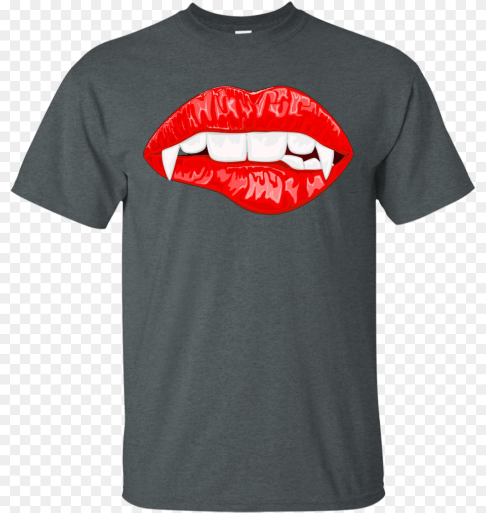 Download Red Female Lips With Vampire Fangs Halloween Horror Camiseta Mickey Mouse Gucci, Clothing, T-shirt, Body Part, Mouth Free Png