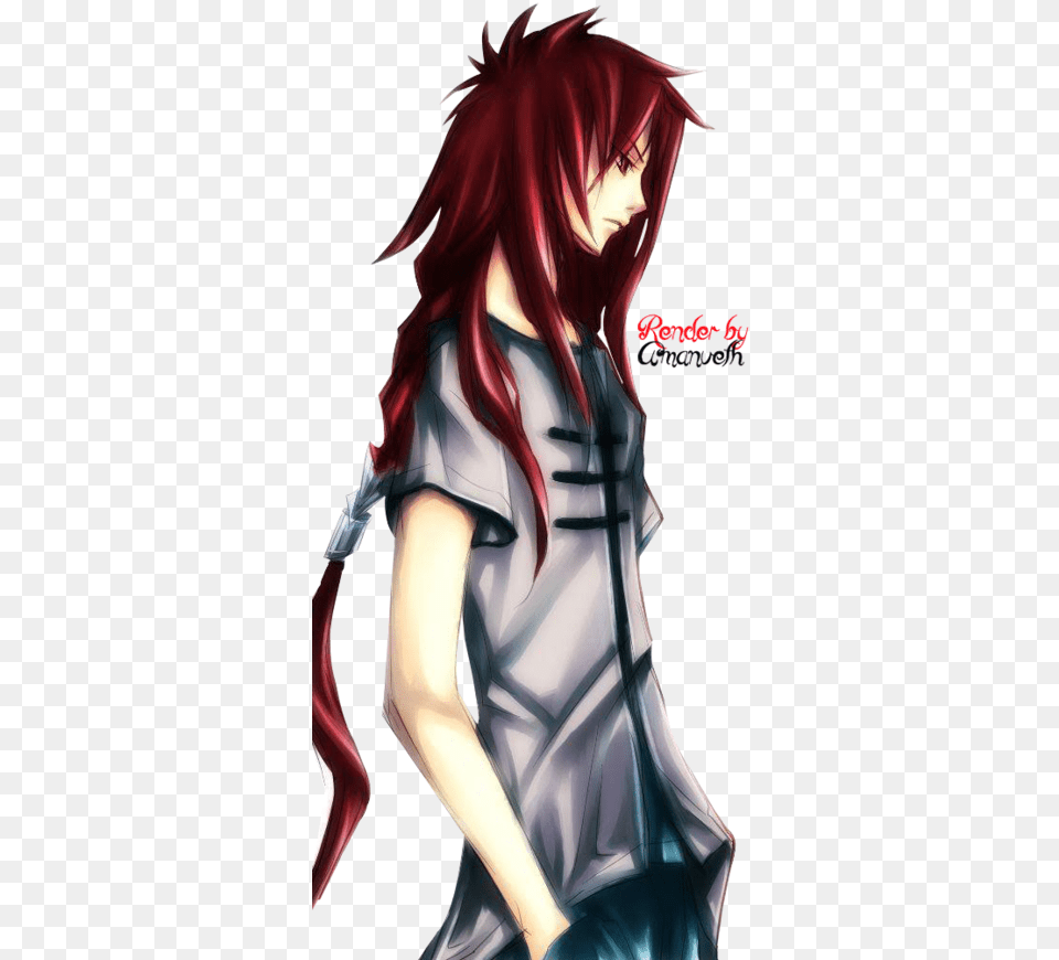 Download Red Hair Anime Guy Long Red Hair Anime Boy, Adult, Publication, Person, Woman Free Png