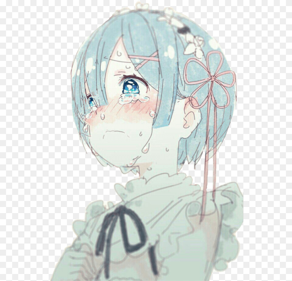 Download Rem Anime Animesad Animesadgirl Bluehair Cry Maid Rem Re Zero Crying, Book, Comics, Publication, Baby Png