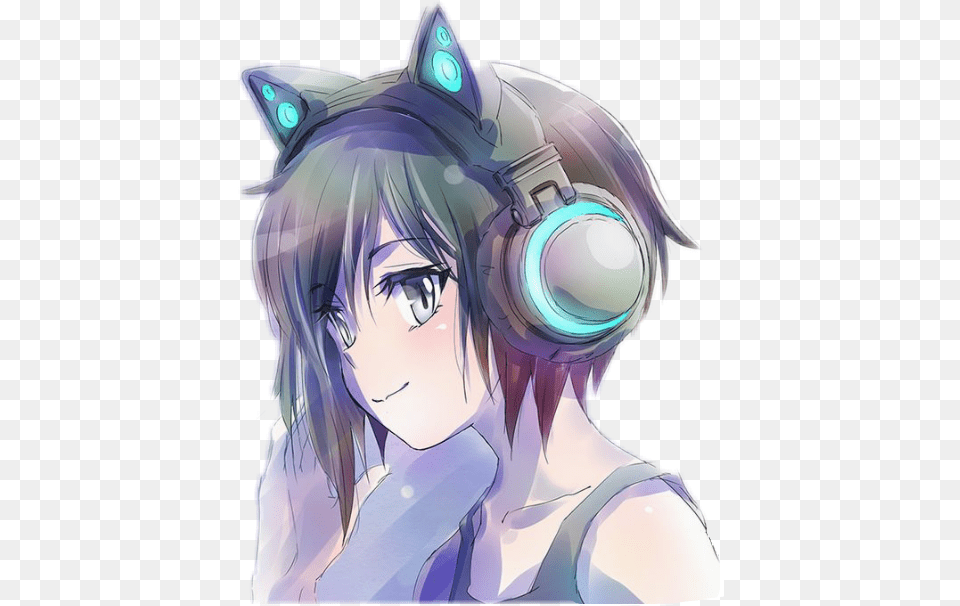 Download Report Abuse Anime Girl With Cat Headphones Cute Anime Girls With Headphones, Publication, Book, Comics, Adult Png Image