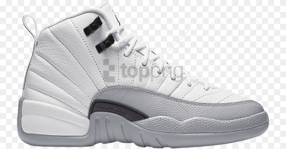 Download Retro 12 Jordan Girl White Grey Jordan 12 Wolf Grey And White, Clothing, Footwear, Shoe, Sneaker Free Transparent Png