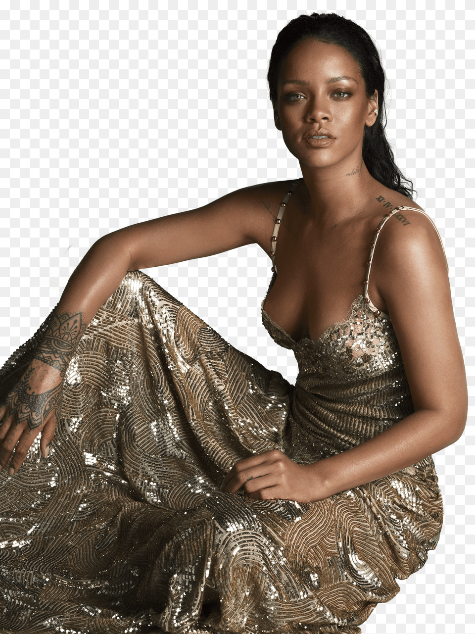 Download Rihanna Rihanna Gold Dress Png Image