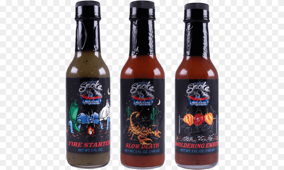 Download Rising Smoke Slow Death Hot Sauce Image With No Rising Smoke Fire Starter Hot Sauce, Alcohol, Beer, Beverage, Food Free Transparent Png