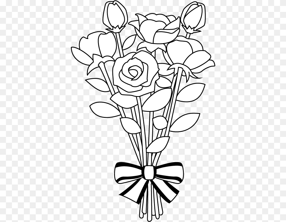 Download Rose Bouquet Black And White Dlpngcom Flower Bouquet Clipart Black And White, Art, Pattern, Graphics, Floral Design Png